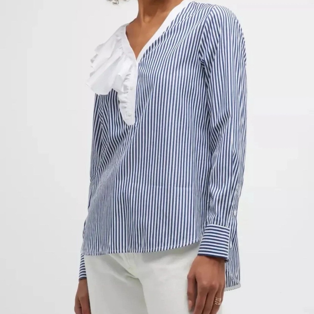 Harshman Navy & White Vivienne Stripe Popover Tunic Blouse 1X Retail $228